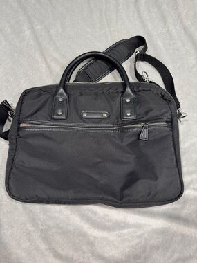 Black Womens Nylon Tech Bag with Top Handles and Shoulder Strap